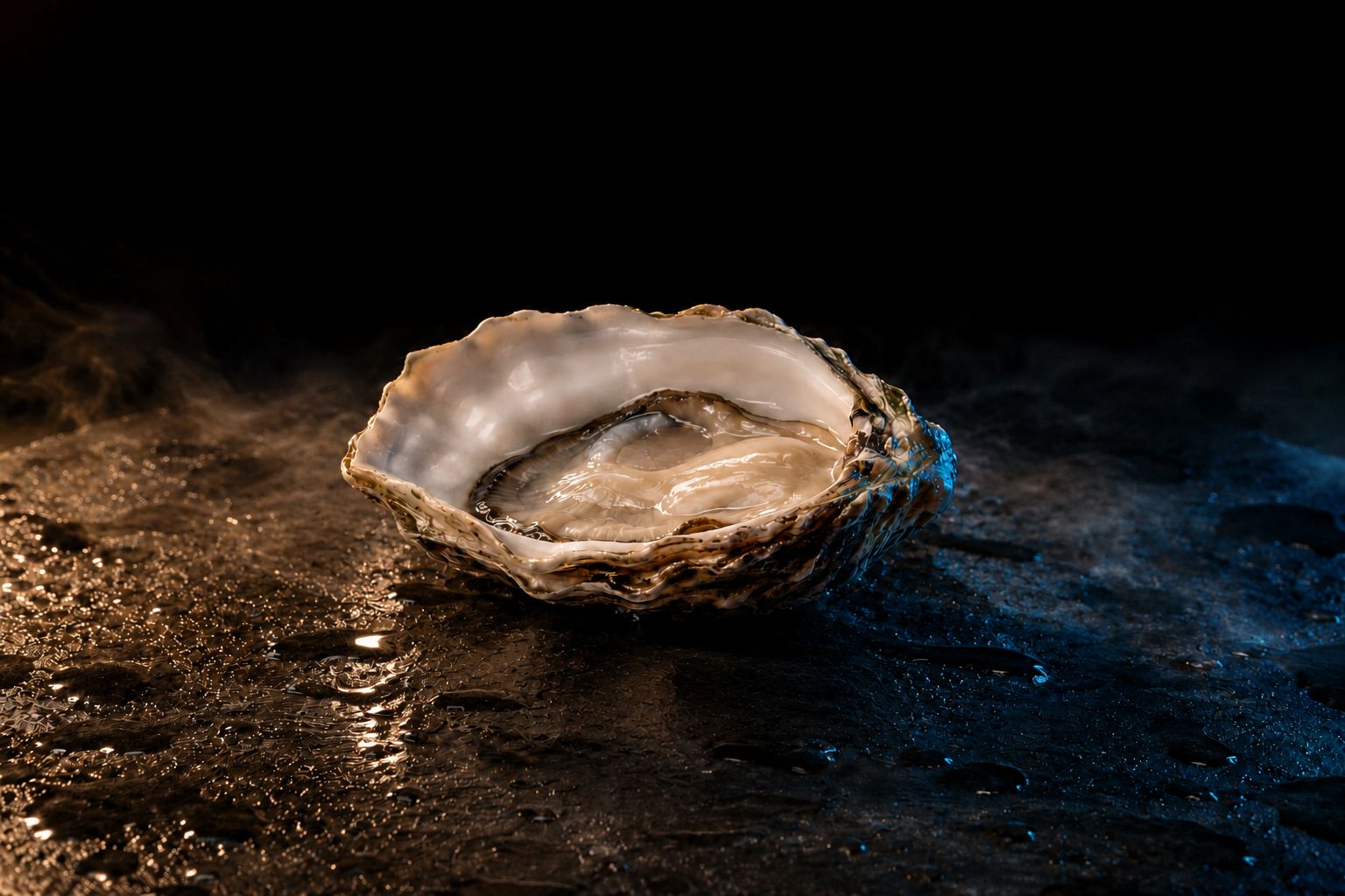 The same oyster, dressed and glistening